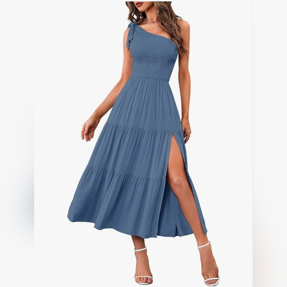 Elegant Blue One-Shoulder Merokeey Maxi Dress